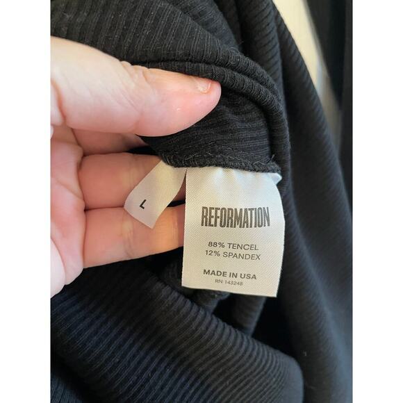 Reformation Edison Dress Black Lace Up Ribbed Long Sleeve size Large - Picture 4 of 12